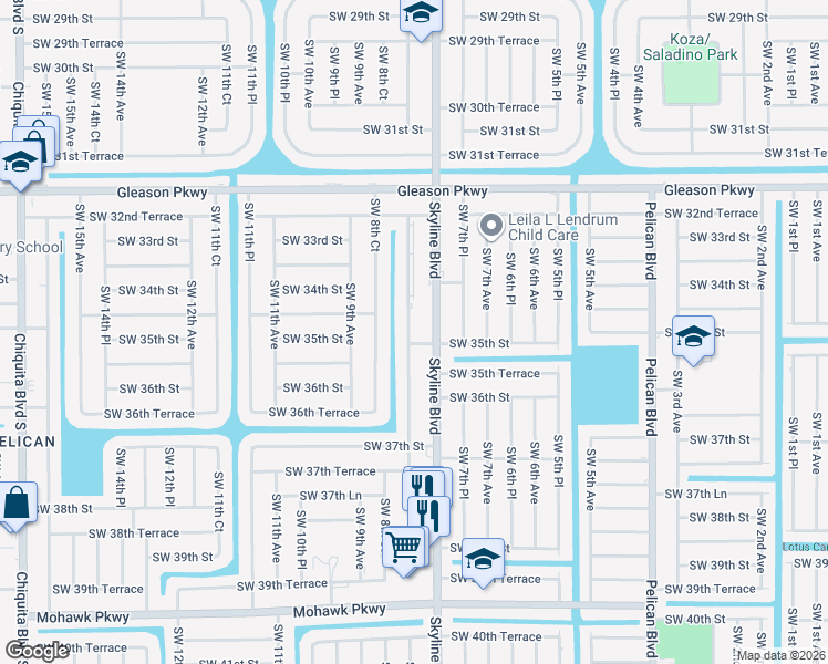 map of restaurants, bars, coffee shops, grocery stores, and more near 3431 Southwest 8th Place in Cape Coral
