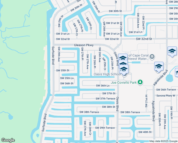 map of restaurants, bars, coffee shops, grocery stores, and more near 3427 Southwest 27th Avenue in Cape Coral