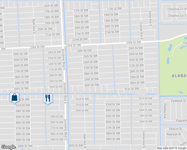 map of restaurants, bars, coffee shops, grocery stores, and more near 2907 28th Street Southwest in Lehigh Acres