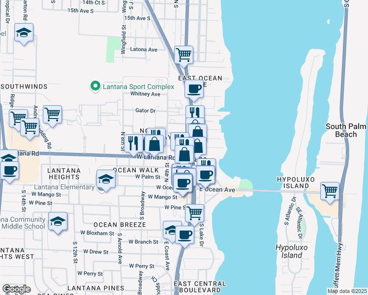 map of restaurants, bars, coffee shops, grocery stores, and more near 319 Melody Lane in Lantana