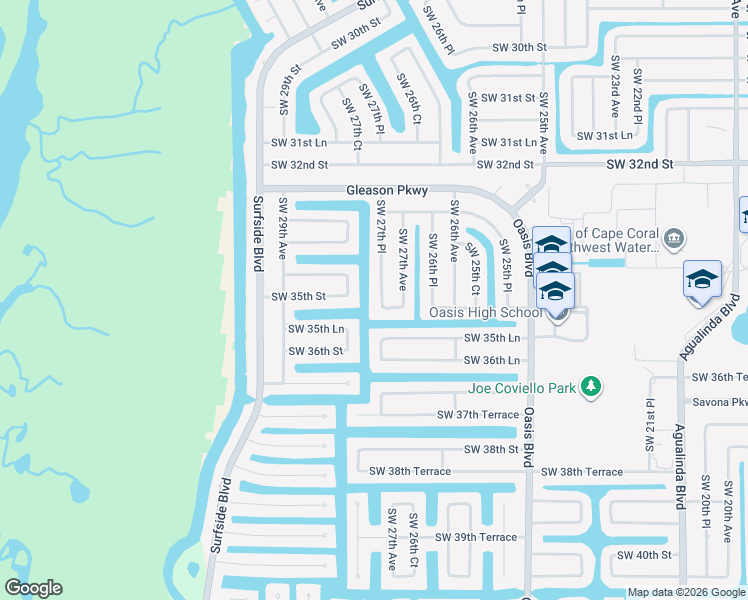 map of restaurants, bars, coffee shops, grocery stores, and more near 3428 Southwest 27th Place in Cape Coral