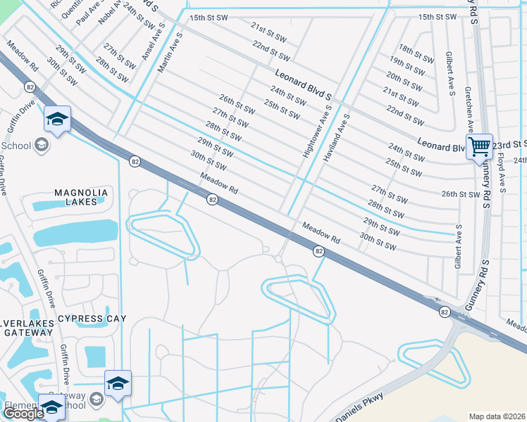 map of restaurants, bars, coffee shops, grocery stores, and more near 854 Meadow Road in Lehigh Acres