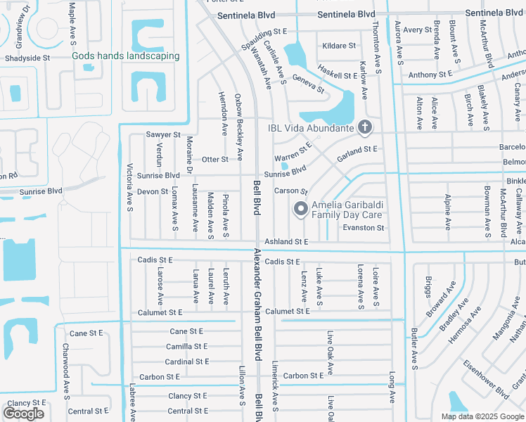 map of restaurants, bars, coffee shops, grocery stores, and more near 225 Bell Boulevard in Lehigh Acres