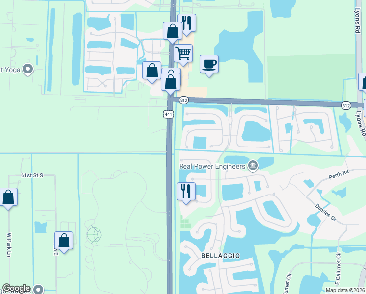 map of restaurants, bars, coffee shops, grocery stores, and more near 9989 Torino Drive in Lake Worth