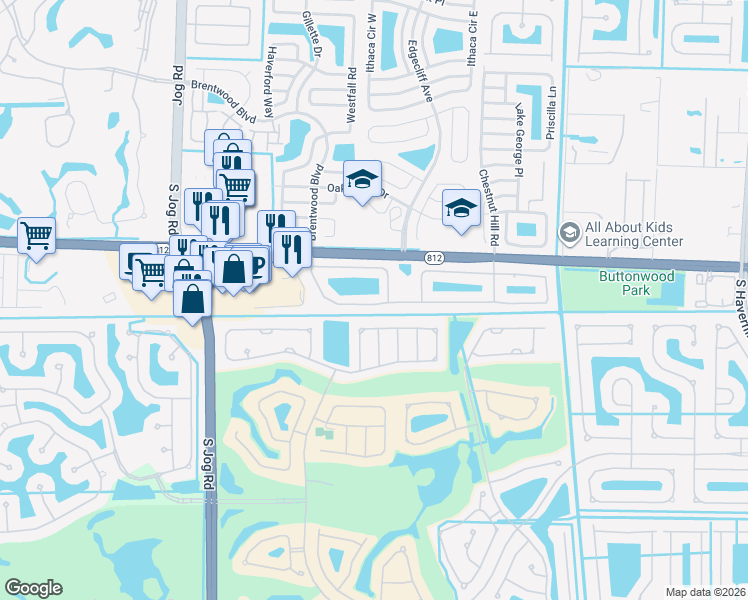 map of restaurants, bars, coffee shops, grocery stores, and more near 6031 Strawberry Lakes Circle in Lake Worth