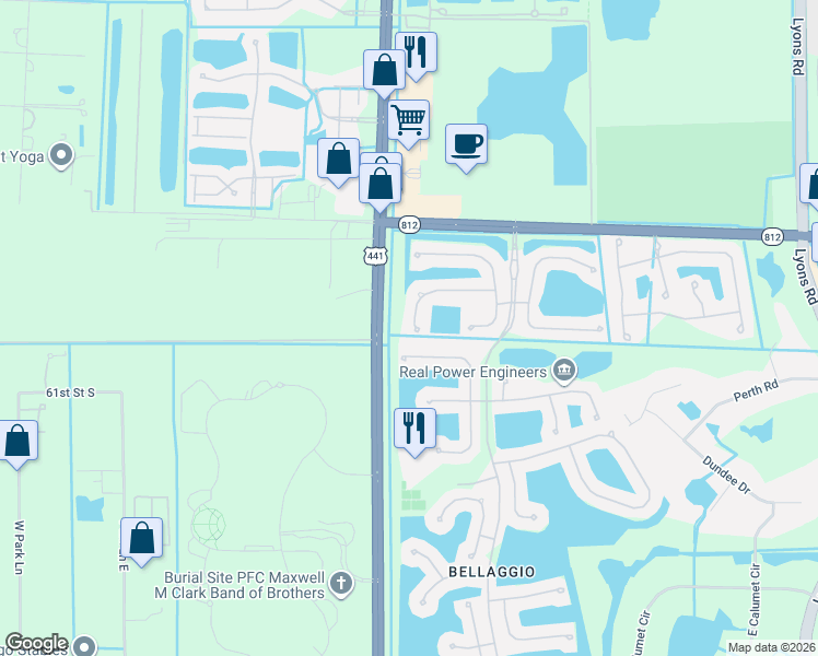 map of restaurants, bars, coffee shops, grocery stores, and more near 9989 Torino Drive in Lake Worth