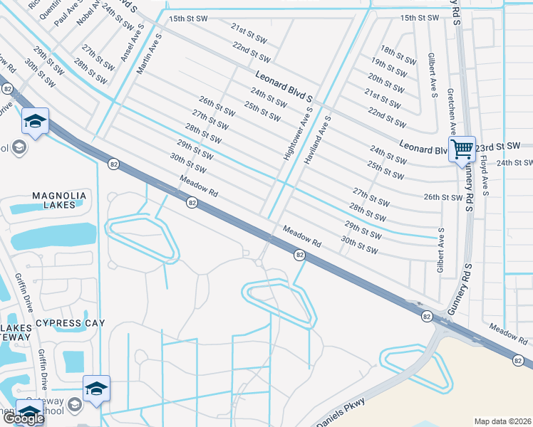 map of restaurants, bars, coffee shops, grocery stores, and more near 3009 Hightower Avenue South in Lehigh Acres