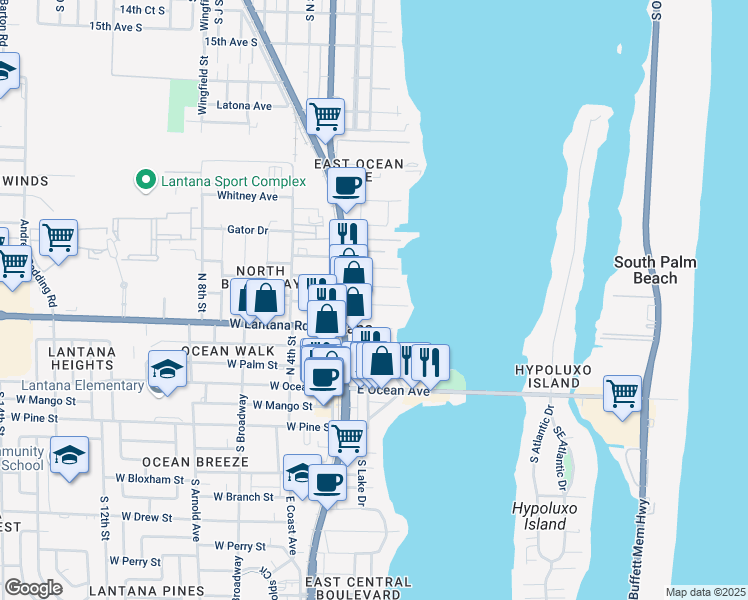 map of restaurants, bars, coffee shops, grocery stores, and more near 210 Croton Avenue in Lantana
