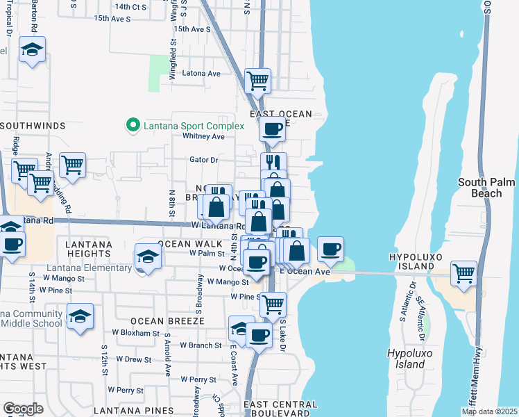 map of restaurants, bars, coffee shops, grocery stores, and more near in Lantana