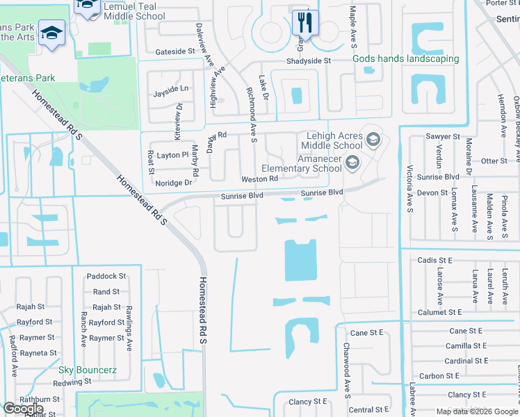 map of restaurants, bars, coffee shops, grocery stores, and more near 266 Richmond Avenue South in Lehigh Acres
