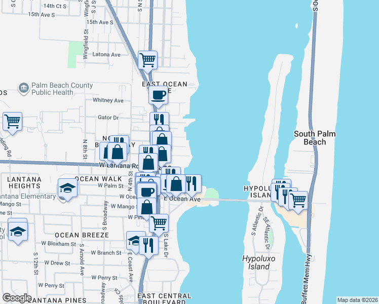 map of restaurants, bars, coffee shops, grocery stores, and more near 300 Croton Avenue in Lantana