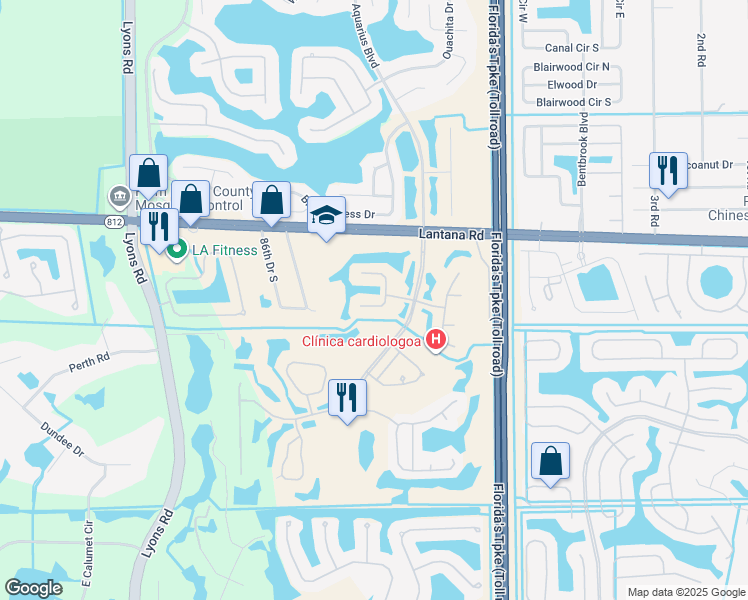 map of restaurants, bars, coffee shops, grocery stores, and more near 6200 Bear Creek Court in Lake Worth
