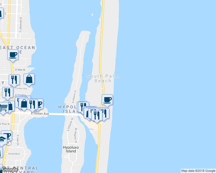 map of restaurants, bars, coffee shops, grocery stores, and more near 3600 South Ocean Boulevard in South Palm Beach