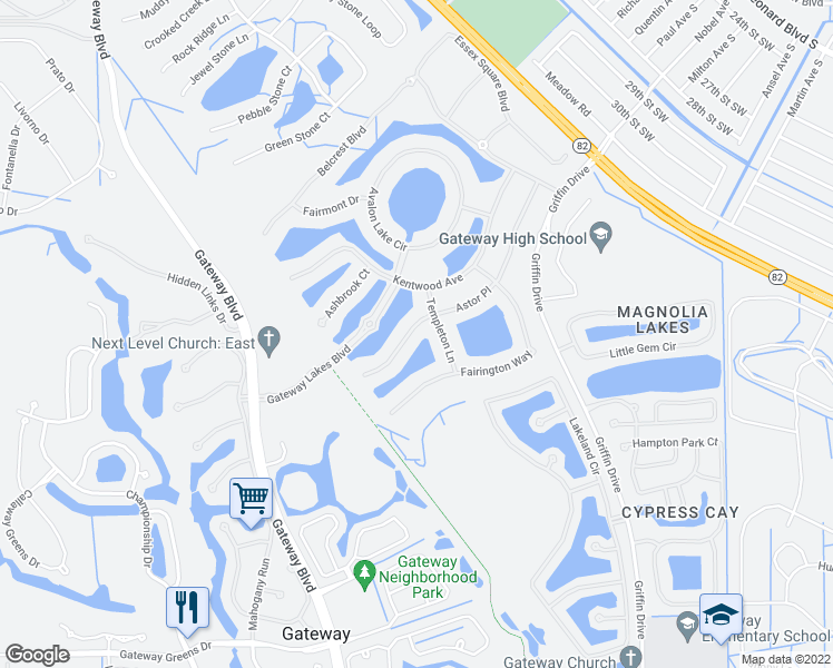 map of restaurants, bars, coffee shops, grocery stores, and more near 12573 Astor Place in Fort Myers