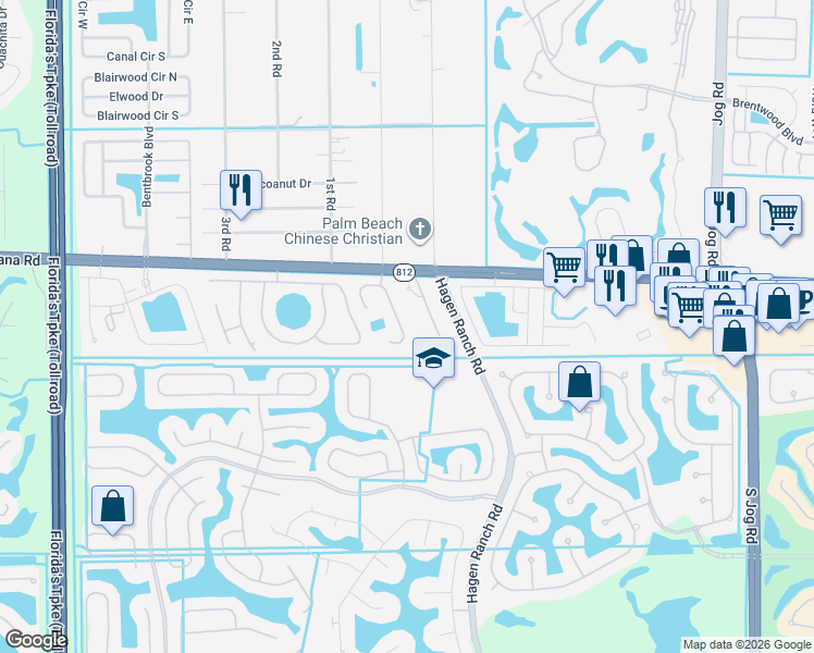 map of restaurants, bars, coffee shops, grocery stores, and more near 6181 Serene Run in Lake Worth