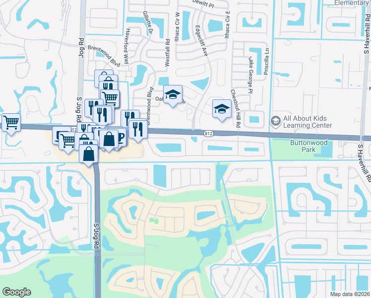 map of restaurants, bars, coffee shops, grocery stores, and more near 6031 Strawberry Lakes Circle in Lake Worth