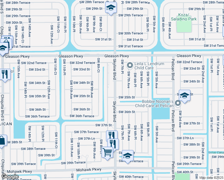 map of restaurants, bars, coffee shops, grocery stores, and more near 3431 Southwest 8th Place in Cape Coral