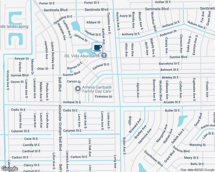 map of restaurants, bars, coffee shops, grocery stores, and more near 856 Adler Street East in Lehigh Acres