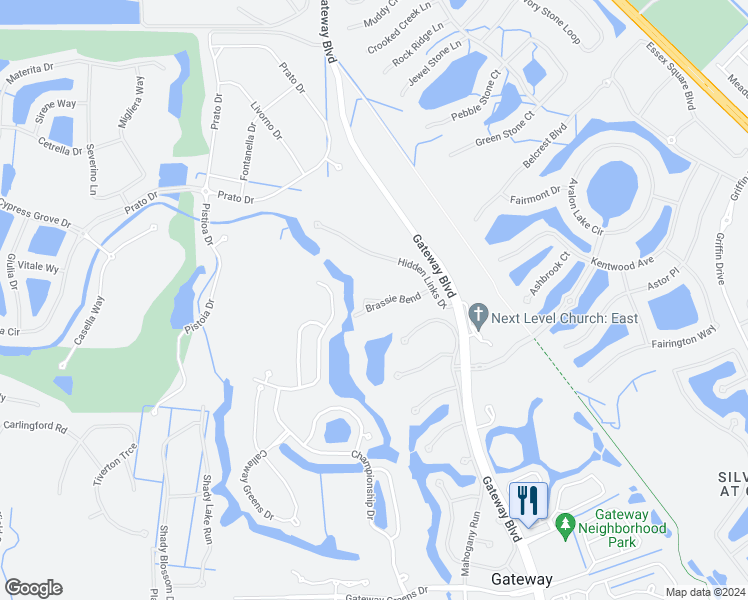 map of restaurants, bars, coffee shops, grocery stores, and more near Brassie Circle in Fort Myers