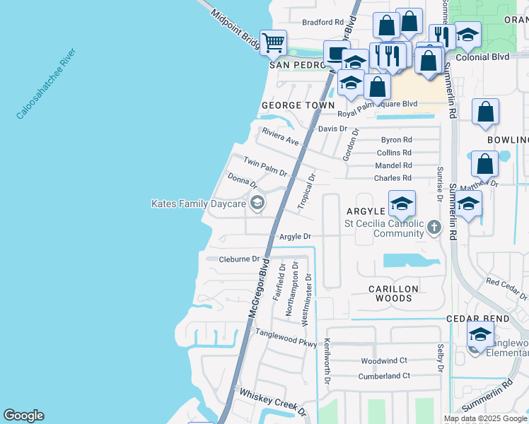 map of restaurants, bars, coffee shops, grocery stores, and more near 6002 Kenneth Road in Fort Myers