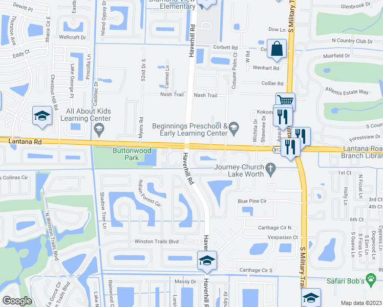 map of restaurants, bars, coffee shops, grocery stores, and more near 4904 Pinemore Lane in Lake Worth