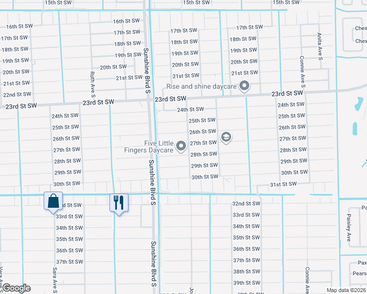 map of restaurants, bars, coffee shops, grocery stores, and more near 2916 27th Street Southwest in Lehigh Acres