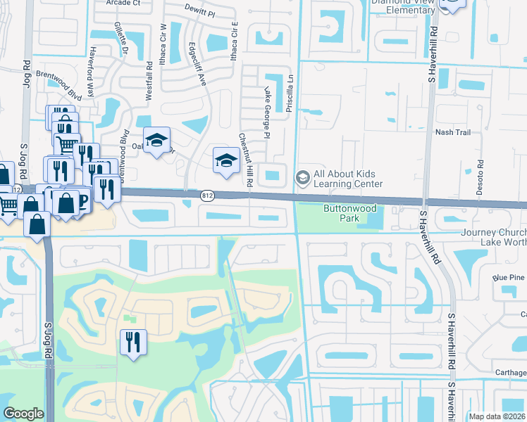 map of restaurants, bars, coffee shops, grocery stores, and more near 5760 Strawberry Lakes Circle in Lake Worth
