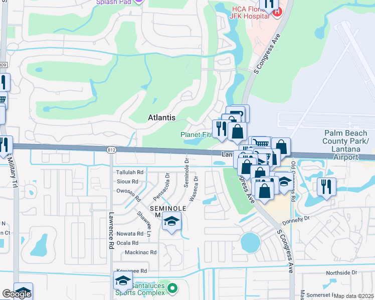 map of restaurants, bars, coffee shops, grocery stores, and more near 446 French Royal Circle in Lake Worth