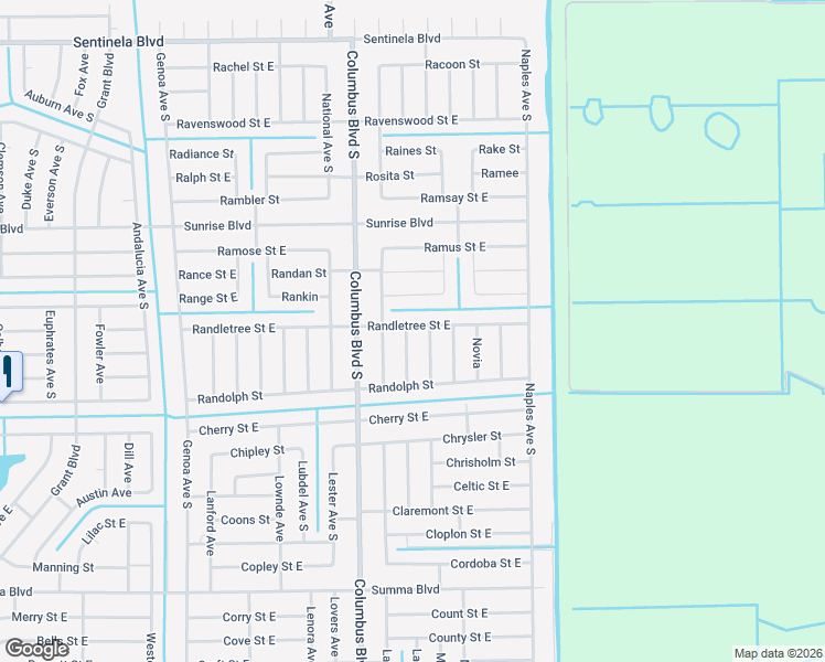 map of restaurants, bars, coffee shops, grocery stores, and more near 1211 Randletree Street East in Lehigh Acres