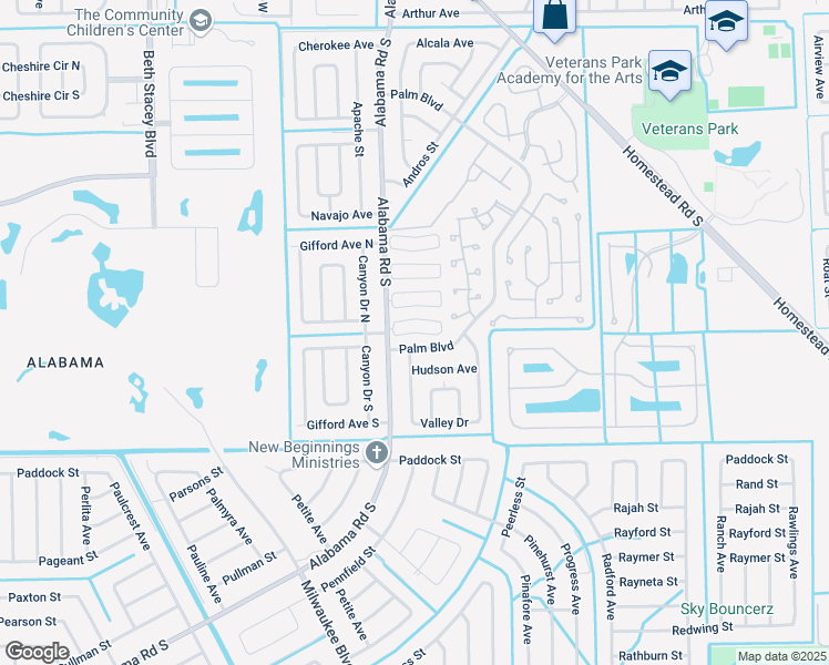 map of restaurants, bars, coffee shops, grocery stores, and more near Temple Court in Lehigh Acres