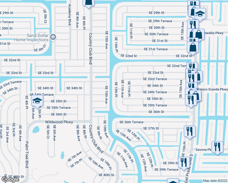 map of restaurants, bars, coffee shops, grocery stores, and more near 3321 Southeast 10th Avenue in Cape Coral