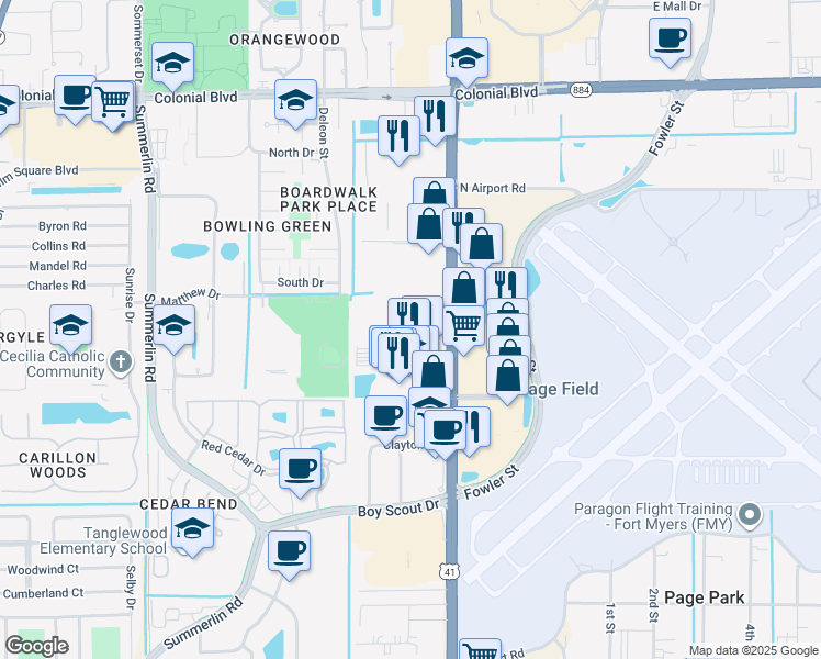 map of restaurants, bars, coffee shops, grocery stores, and more near 4910 Silver Gate Lane in Fort Myers