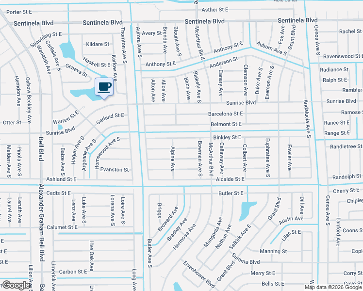 map of restaurants, bars, coffee shops, grocery stores, and more near 935 Brainard Street East in Lehigh Acres