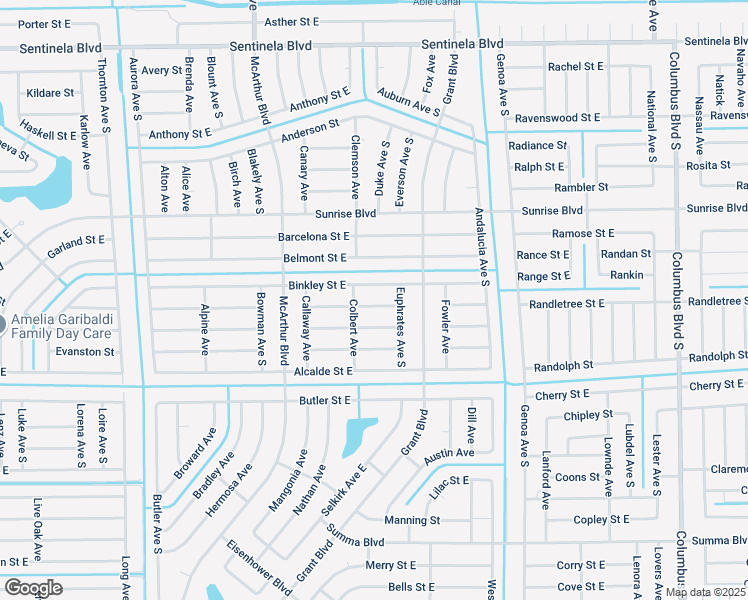 map of restaurants, bars, coffee shops, grocery stores, and more near 1032 Binkley Street East in Lehigh Acres