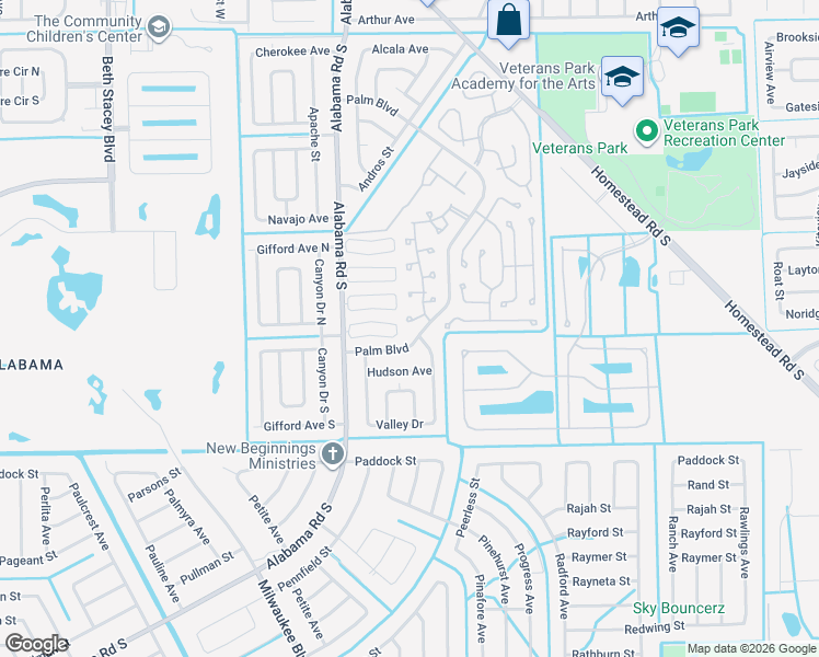 map of restaurants, bars, coffee shops, grocery stores, and more near 10641 Windsmont Court in Lehigh Acres