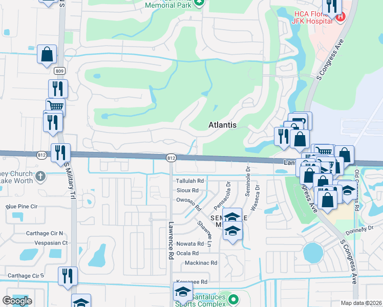 map of restaurants, bars, coffee shops, grocery stores, and more near 419 Pine Tree Court in Lake Worth