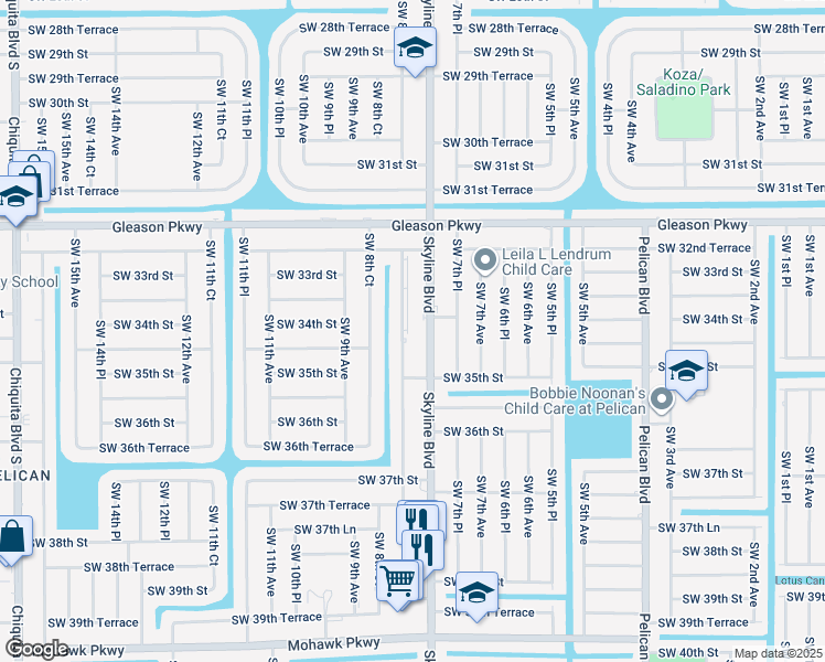 map of restaurants, bars, coffee shops, grocery stores, and more near 3409 Southwest 8th Place in Cape Coral