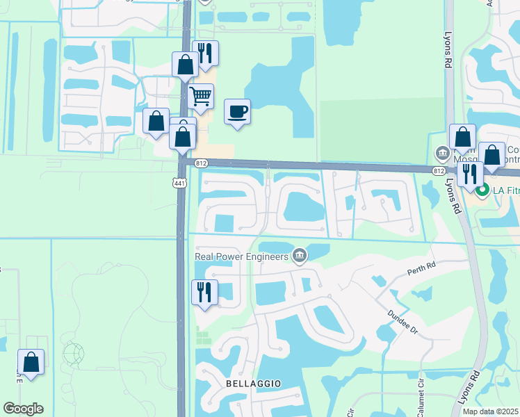map of restaurants, bars, coffee shops, grocery stores, and more near 9683 Positano Way in Lake Worth