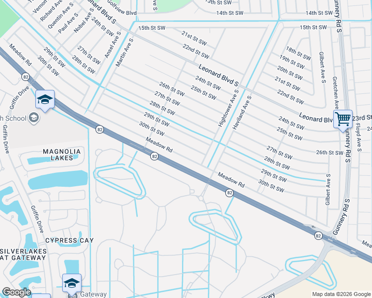 map of restaurants, bars, coffee shops, grocery stores, and more near 4621 30th Street Southwest in Lehigh Acres
