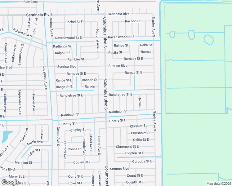 map of restaurants, bars, coffee shops, grocery stores, and more near 1211 Randletree Street East in Lehigh Acres