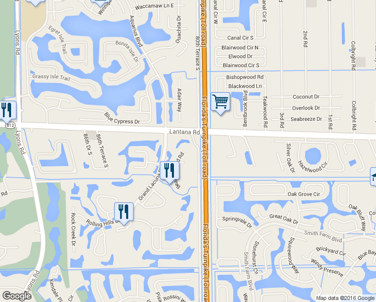 map of restaurants, bars, coffee shops, grocery stores, and more near 6080 Beaconwood Road in Lake Worth