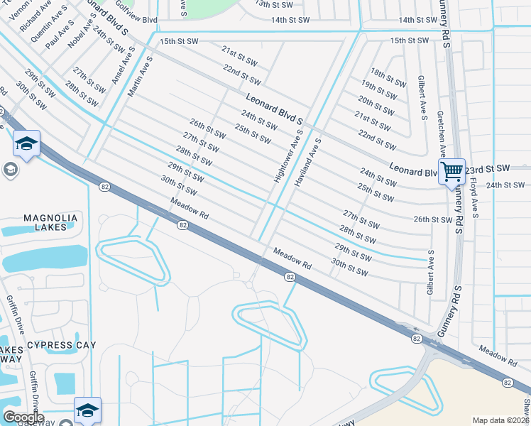 map of restaurants, bars, coffee shops, grocery stores, and more near 4601 29th Street Southwest in Lehigh Acres
