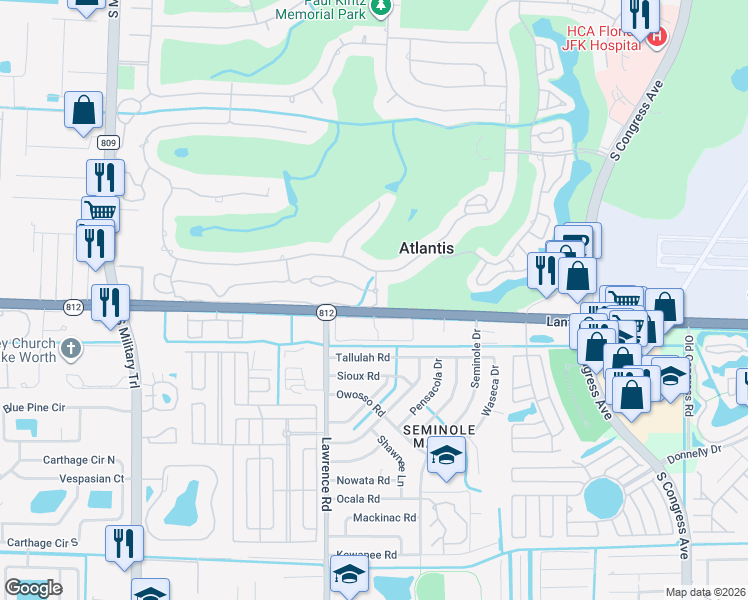 map of restaurants, bars, coffee shops, grocery stores, and more near 419 Pine Tree Court in Lake Worth