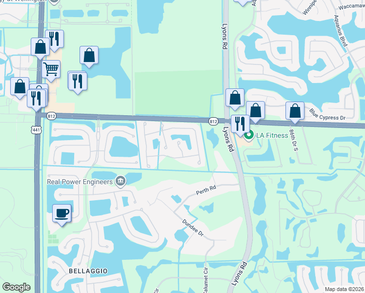 map of restaurants, bars, coffee shops, grocery stores, and more near 6068 Pond Bluff Court in Lake Worth