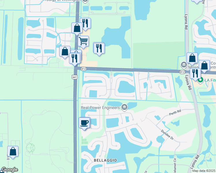 map of restaurants, bars, coffee shops, grocery stores, and more near 9683 Positano Way in Lake Worth