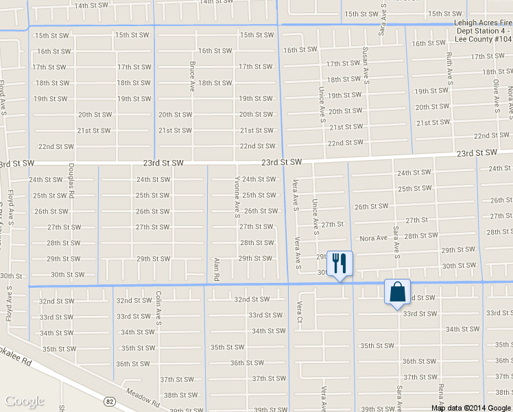 map of restaurants, bars, coffee shops, grocery stores, and more near 3712 26th Street Southwest in Lehigh Acres
