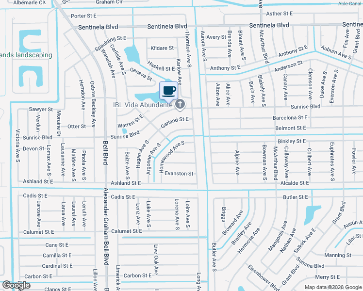 map of restaurants, bars, coffee shops, grocery stores, and more near 209 Homewood Avenue South in Lehigh Acres