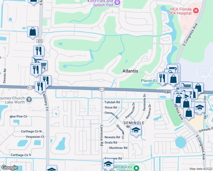 map of restaurants, bars, coffee shops, grocery stores, and more near 435 Pine Tree Court in Lantana