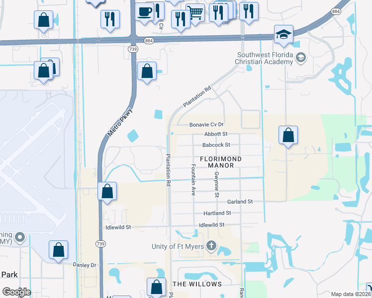 map of restaurants, bars, coffee shops, grocery stores, and more near 6572 Babcock Street in Fort Myers