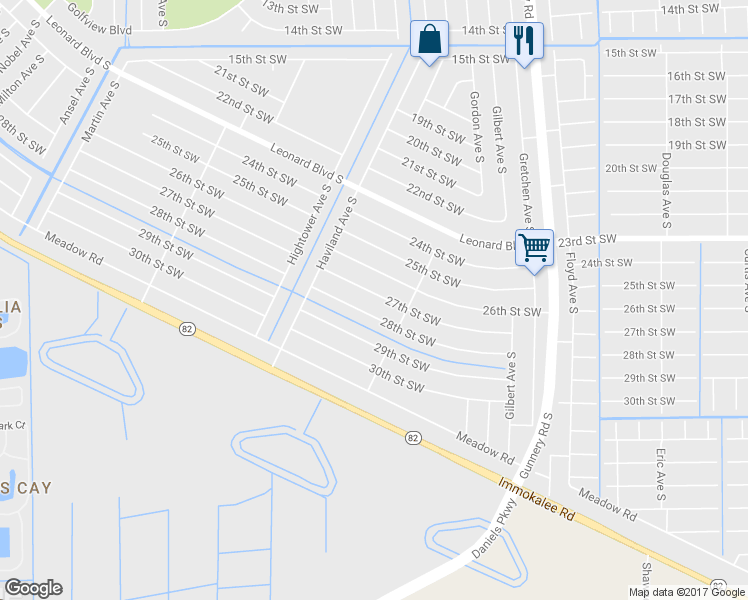 map of restaurants, bars, coffee shops, grocery stores, and more near 4517 27th Street Southwest in Lehigh Acres